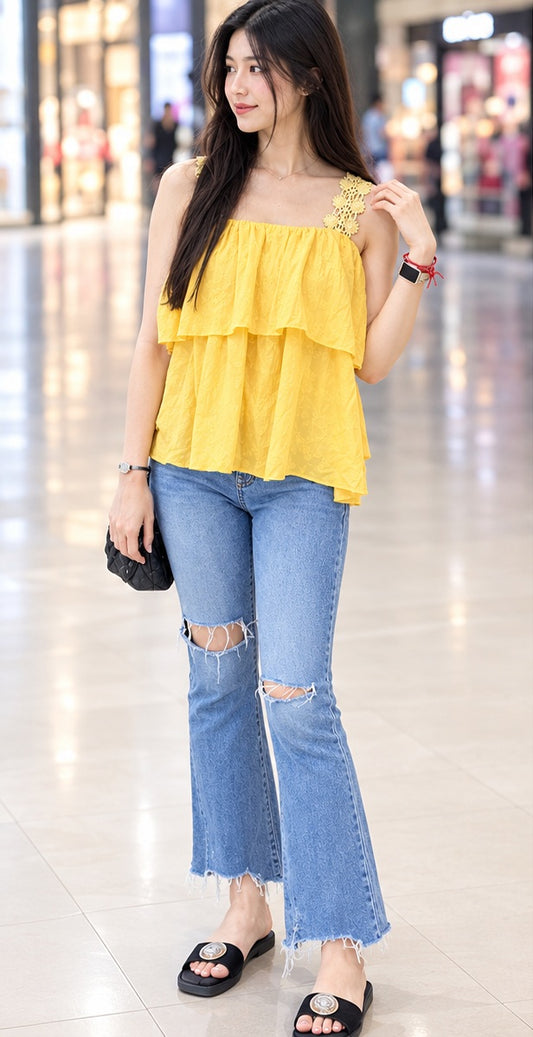 Western Couture Seoul Silhouette Layered Chiffon Lace Cami Top