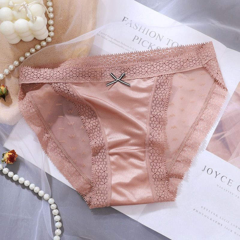 Women's Lace-Detailed Silky Underwear, Mid-Rise, Full Coverage Panty, Elegant Blue/Free Size, Imported Silky Blend, Premium Lace Trim