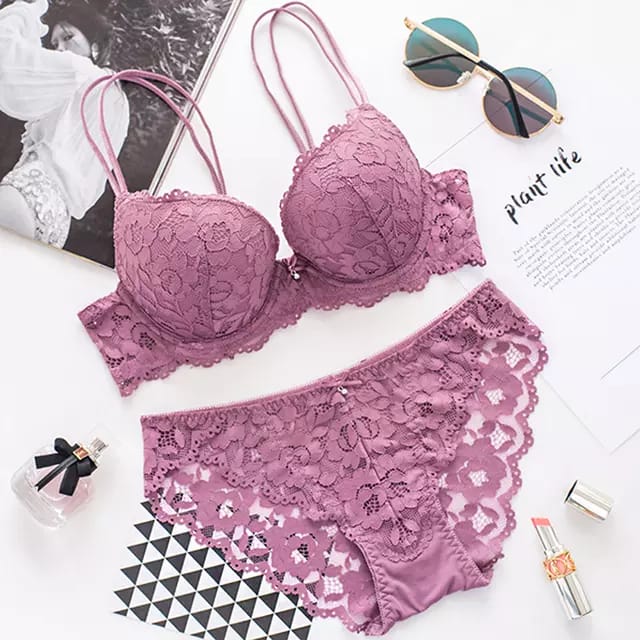 Western Couture Luxe French Floral Lace Push-Up Bra & Panty Set