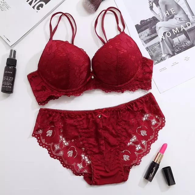 Western Couture Luxe French Floral Lace Push-Up Bra & Panty Set