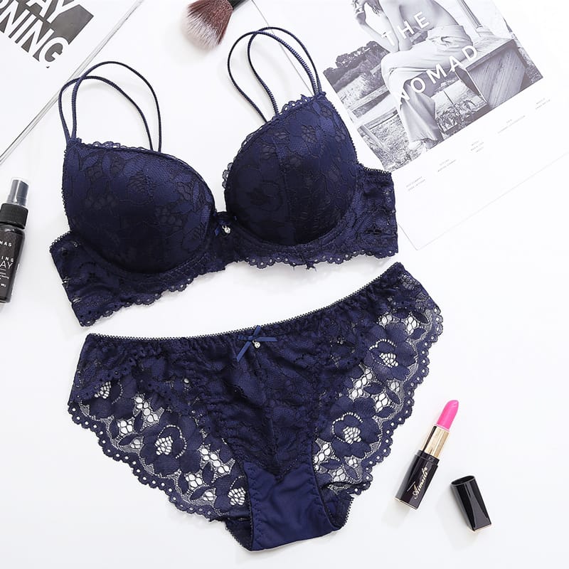 Western Couture Luxe French Floral Lace Push-Up Bra & Panty Set