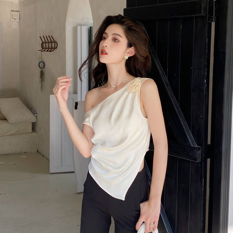 Elegant Rose Detail Poly-Silk Cowl Neck Top by Western Couture