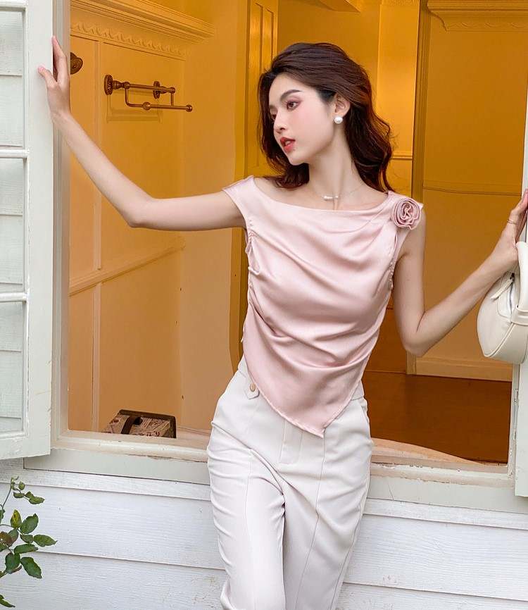 Elegant Rose Detail Poly-Silk Cowl Neck Top by Western Couture