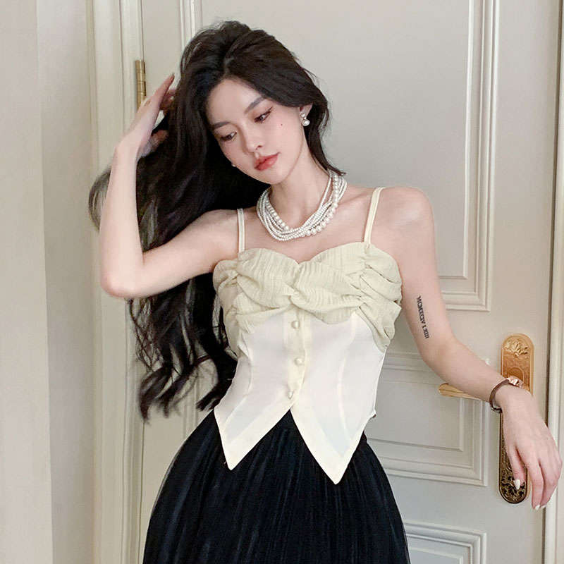 Elegant Draped Off-Shoulder Satin Crop Top with Buttons by Western Couture