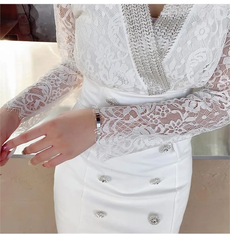 Authentic ZYHT Premium Crystal Beaded Long Sleeve Midi Dress by Western Couture