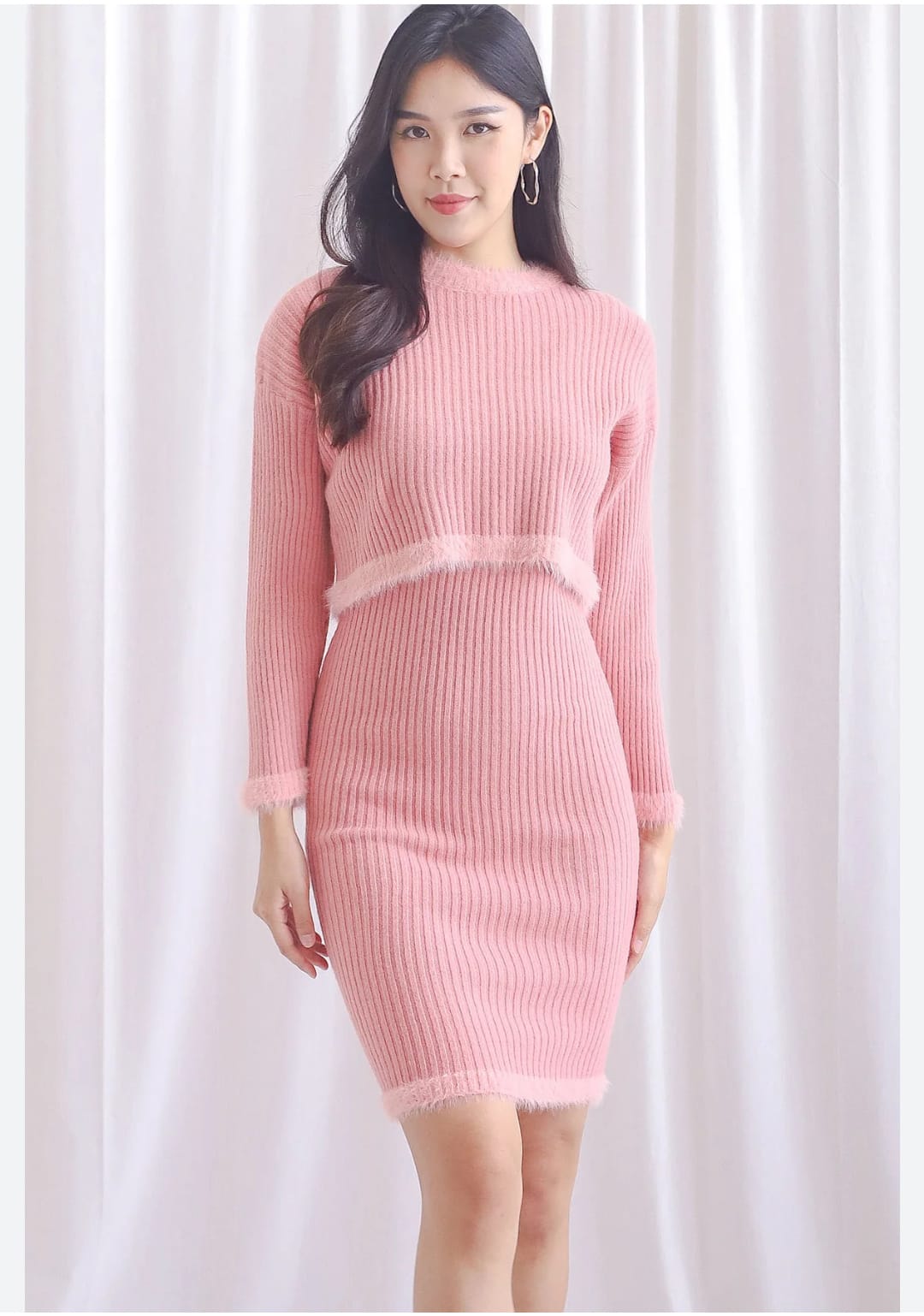 Western Couture Women's Pink Soft Woolen 2-Piece Dress Set - Imported Winter Knitwear