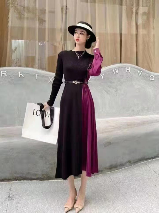 Western Couture Women Pleated Color blocked Dress