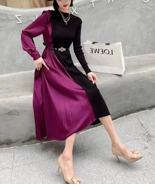 Western Couture Women Pleated Color blocked Dress