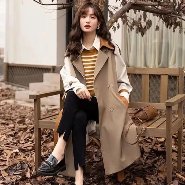 Western Couture Women's Color-Block Trench Coat - Premium Long Winter Jacket
