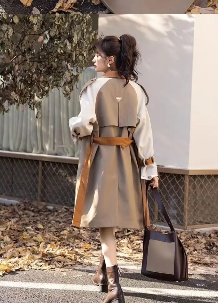 Western Couture Women's Color-Block Trench Coat - Premium Long Winter Jacket