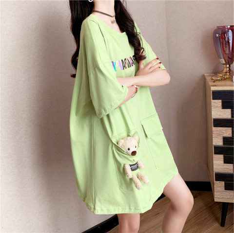 Western Couture Women's Cotton Oversized T-Shirt Dress - Cute Teddy Pocket Dress