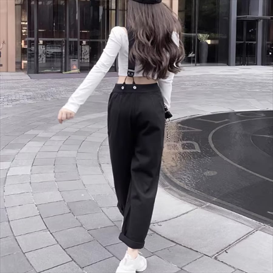 Western Couture One Shoulder Strap (Removable) High Waist Stylish Cotton Denim Pant