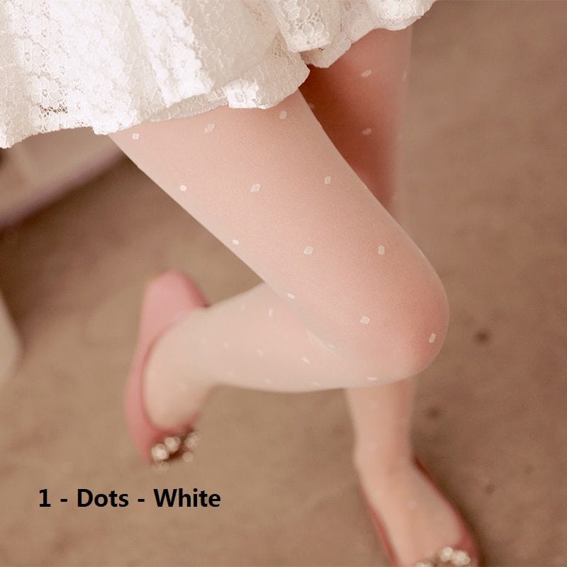 Women's Patterned Nylon Pantyhose, White | Black Floral Design, Imported