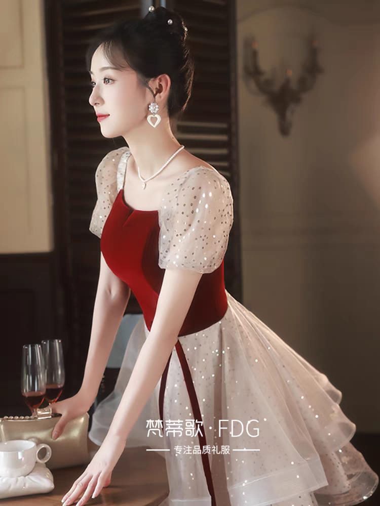 Western Couture Women's Velvet & Sequin Mesh Party Dress - Layered Cocktail Mini Dress