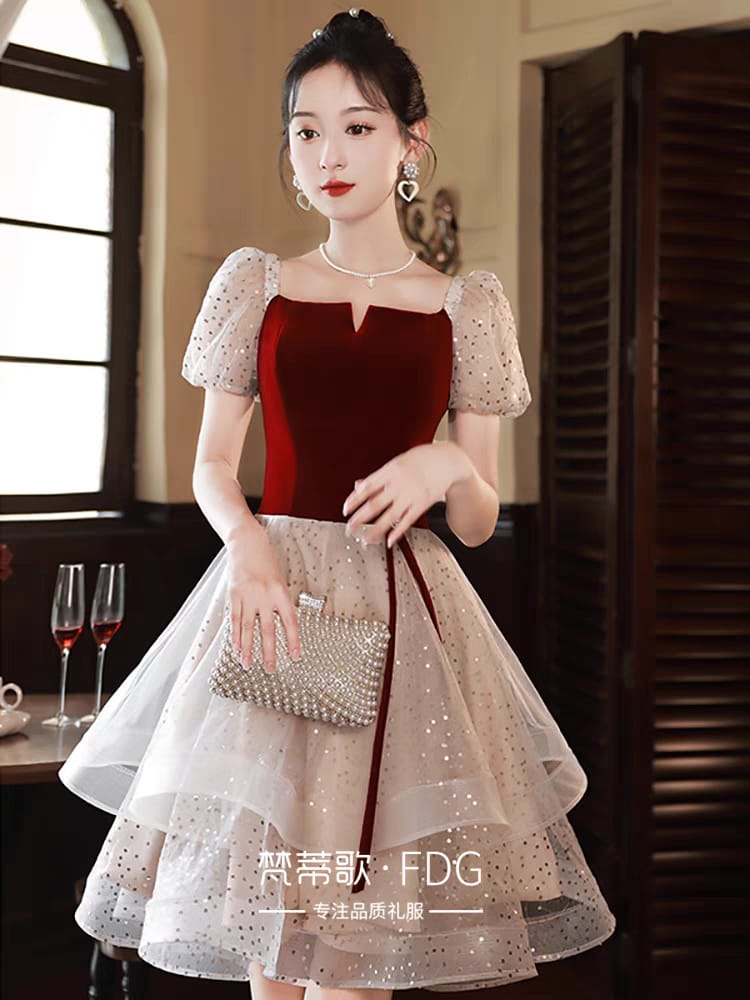 Western Couture Women's Velvet & Sequin Mesh Party Dress - Layered Cocktail Mini Dress