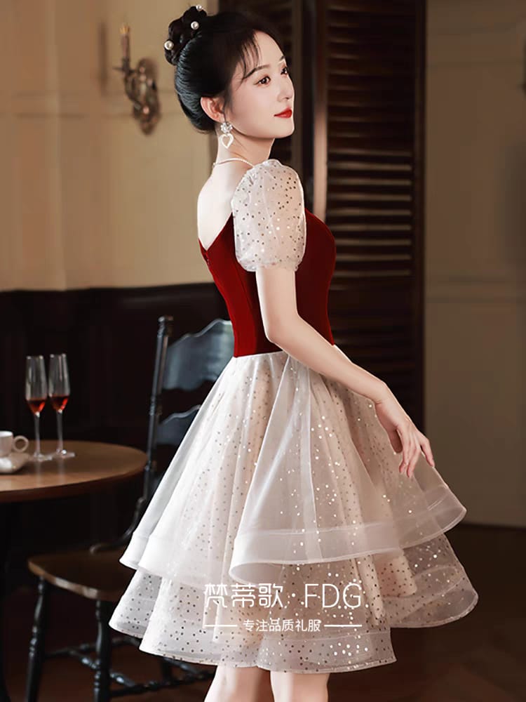 Western Couture Women's Velvet & Sequin Mesh Party Dress - Layered Cocktail Mini Dress