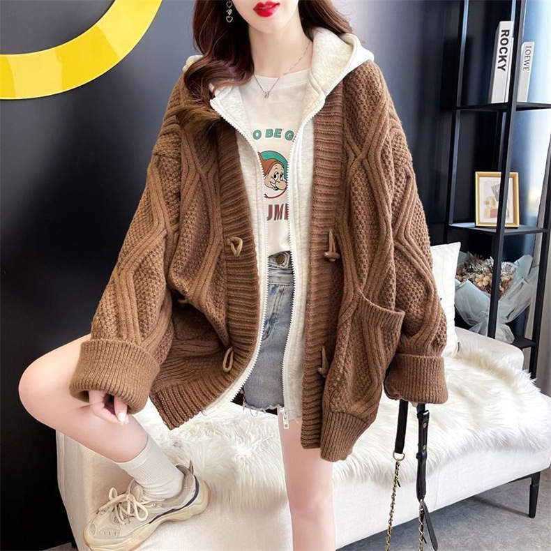 Western Couture Women's Oversized Cable Knit Cardigan - Layered Hooded Winter Sweater