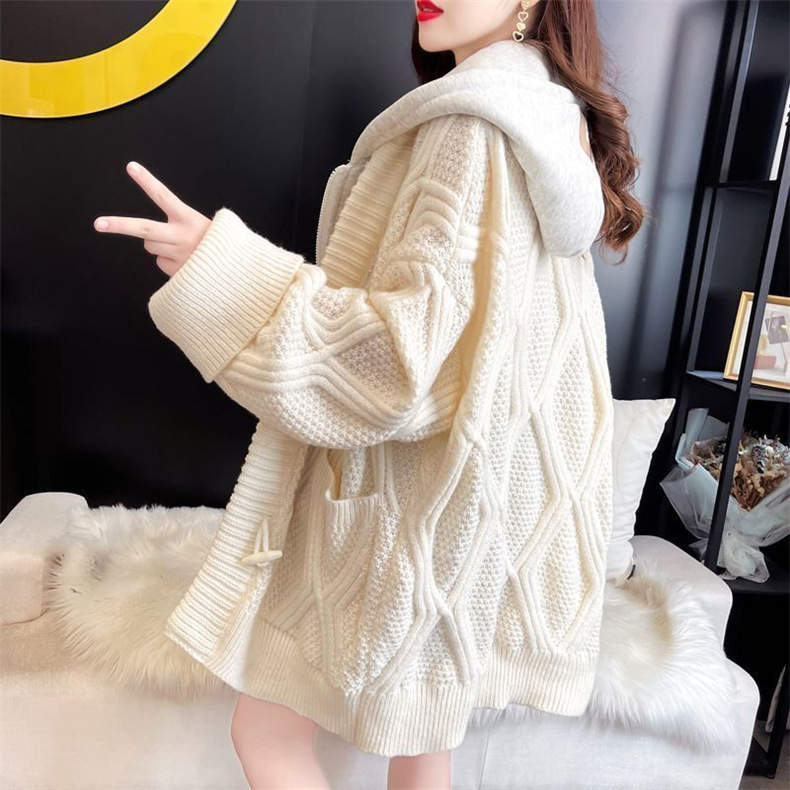 Western Couture Women's Oversized Cable Knit Cardigan - Layered Hooded Winter Sweater
