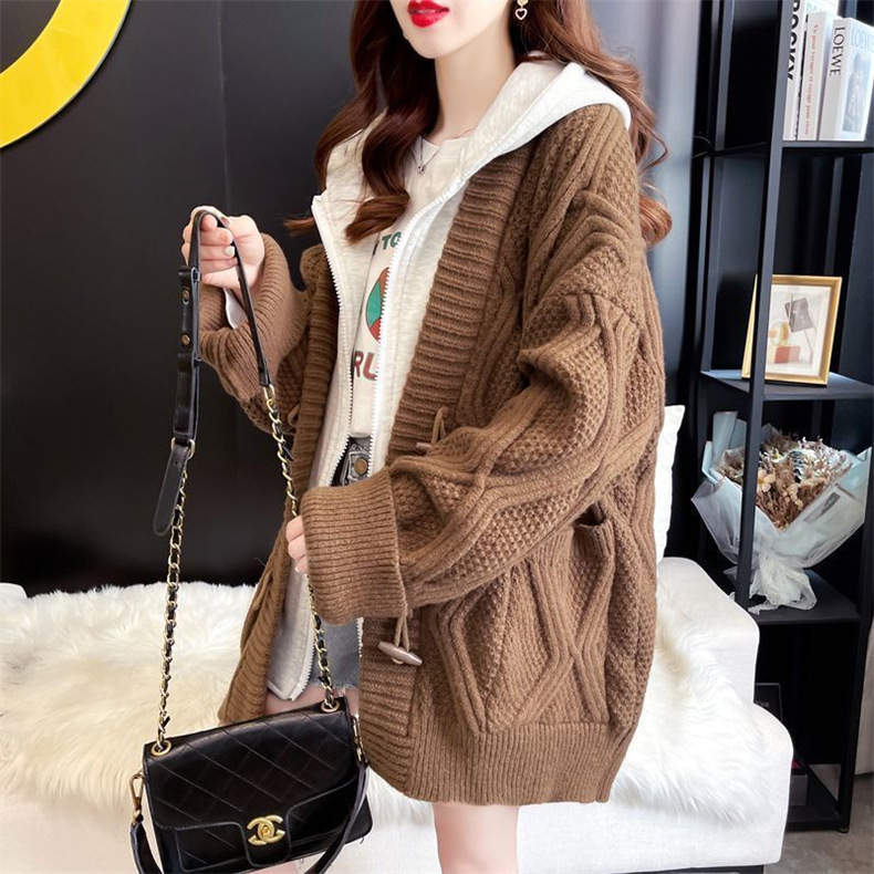 Western Couture Women's Oversized Cable Knit Cardigan - Layered Hooded Winter Sweater