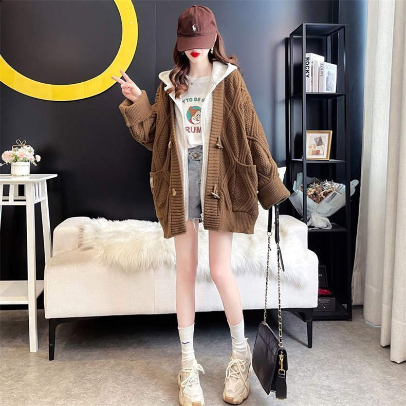 Western Couture Women's Oversized Cable Knit Cardigan - Layered Hooded Winter Sweater