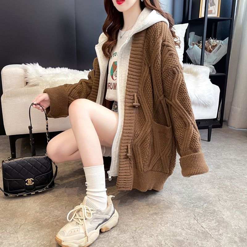 Western Couture Women's Oversized Cable Knit Cardigan - Layered Hooded Winter Sweater