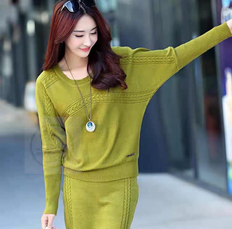 Western Couture Seoul Cable-Knit Woolen Sweater & Mini Skirt Co-ord Set
