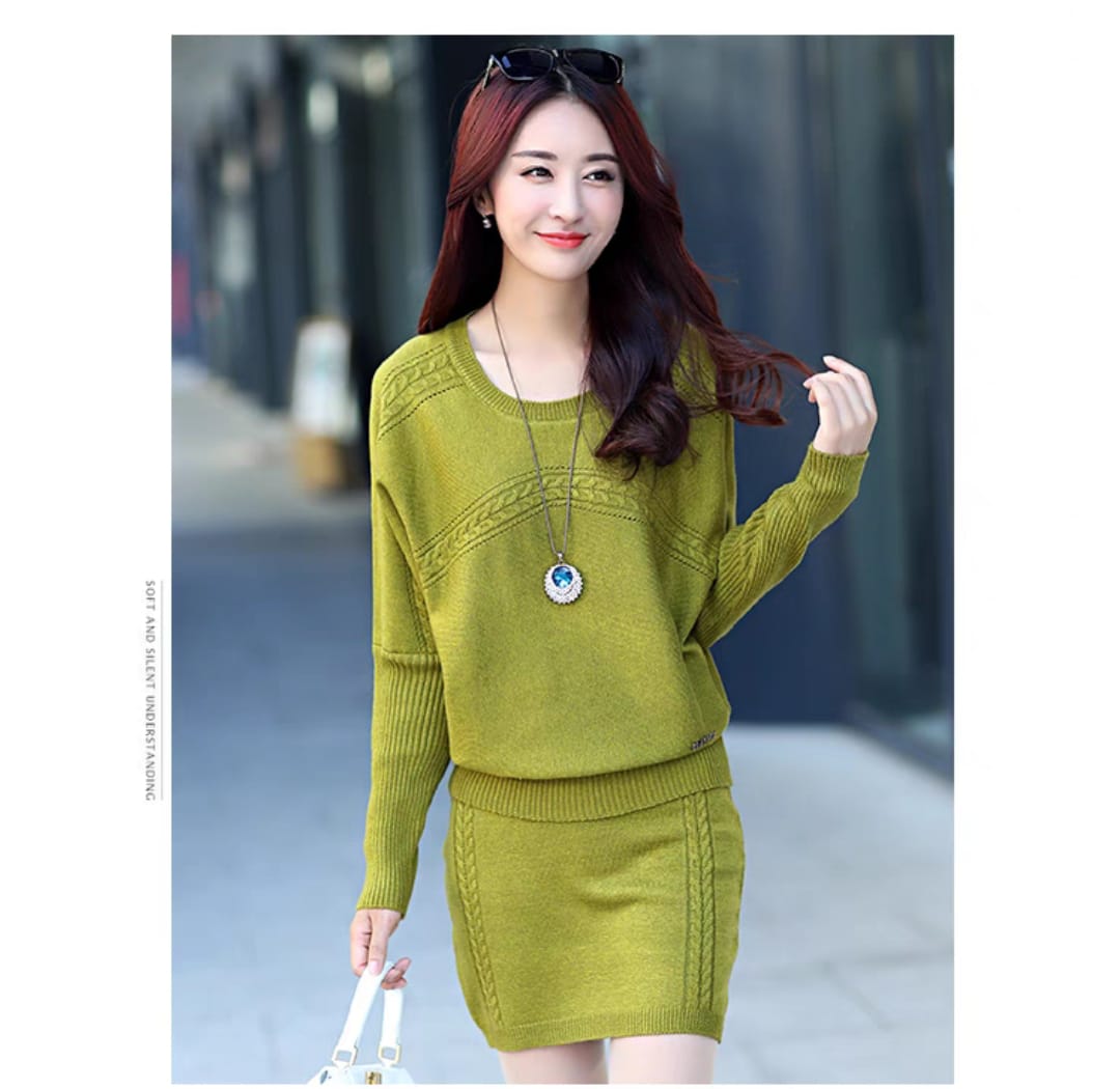 Western Couture Seoul Cable-Knit Woolen Sweater & Mini Skirt Co-ord Set