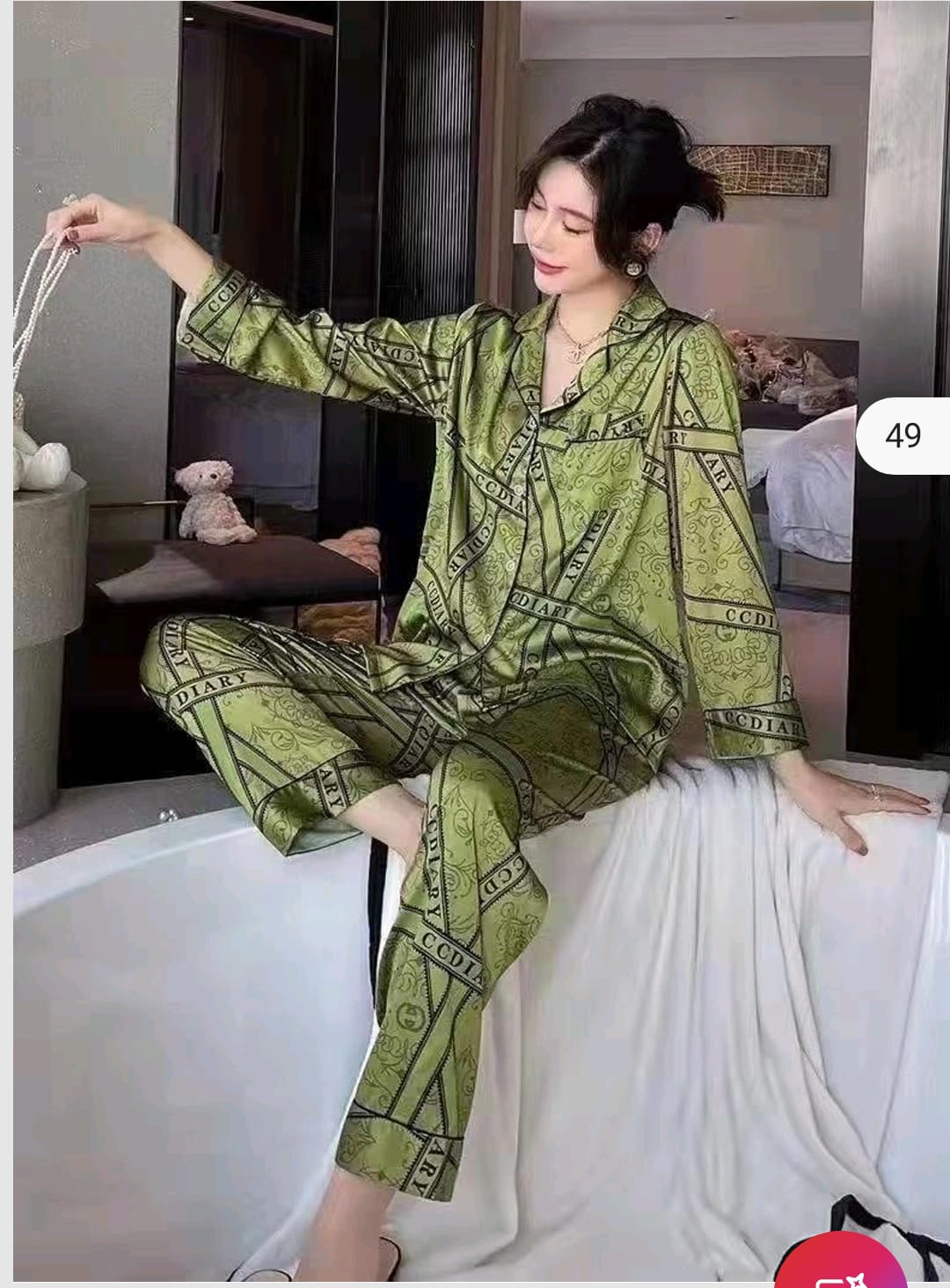 Western Couture Premium Silk Satin Night Suit Set - Luxury Chain Print 2-Piece Loungewear