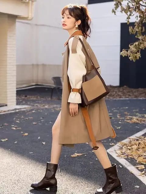 Western Couture Women's Color-Block Trench Coat - Premium Long Winter Jacket
