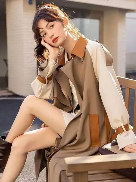 Western Couture Women's Color-Block Trench Coat - Premium Long Winter Jacket