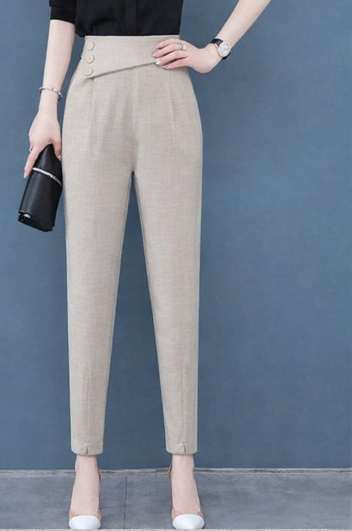 Western Couture Corporate Edge High-Waist Asymmetric Buttoned Trousers