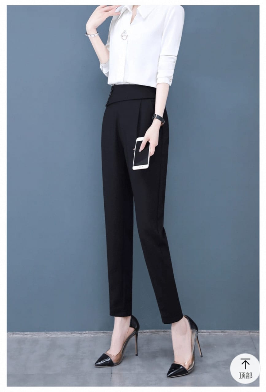 Western Couture Corporate Edge High-Waist Asymmetric Buttoned Trousers