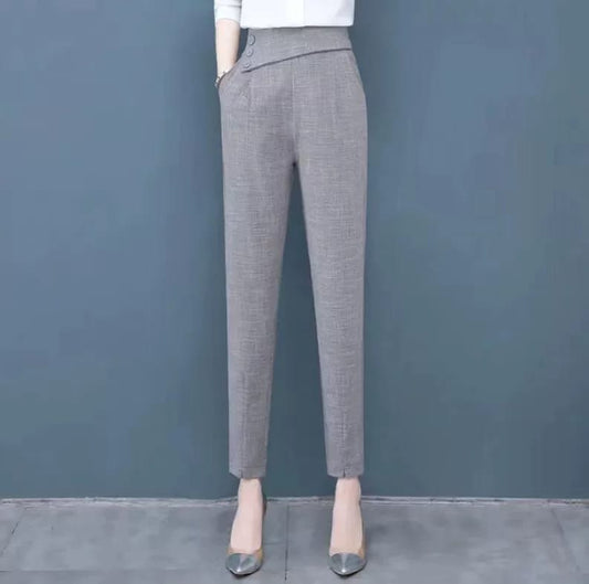 Western Couture Corporate Edge High-Waist Asymmetric Buttoned Trousers