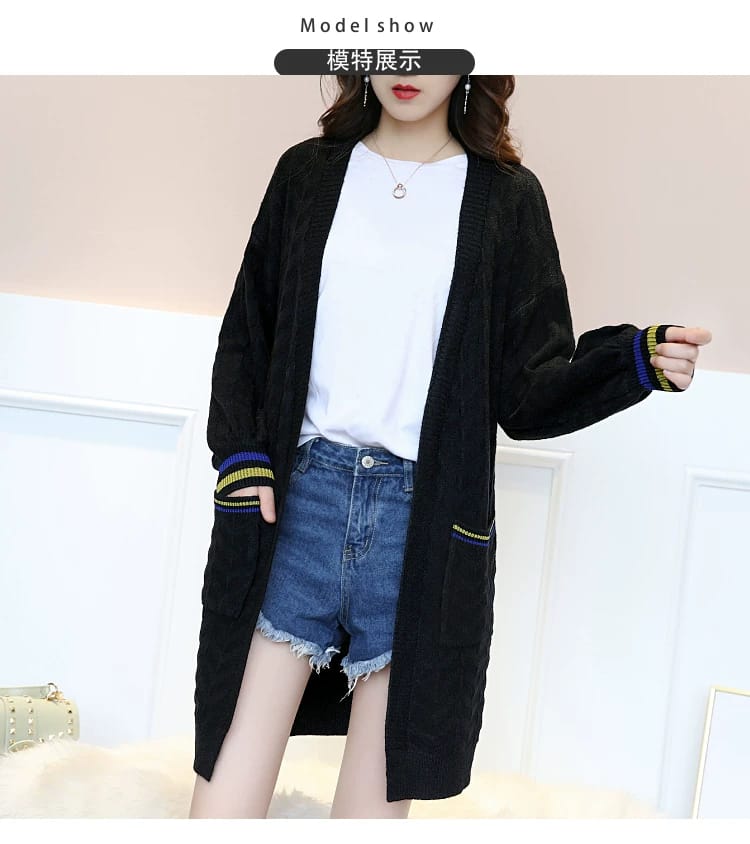 Western Couture Varsity Edge Oversized Cable-Knit Open-Front Cardigan Shrug