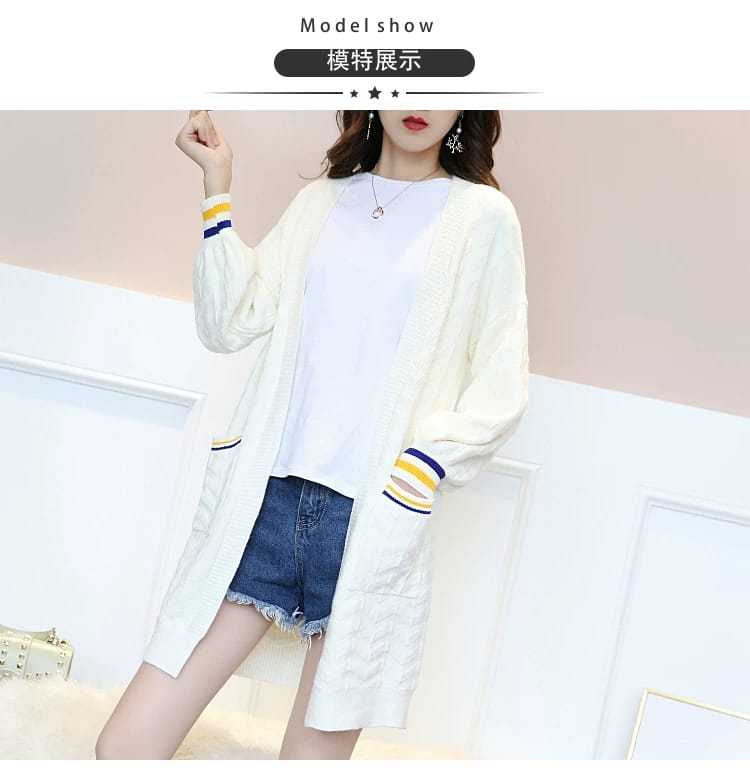 Western Couture Varsity Edge Oversized Cable-Knit Open-Front Cardigan Shrug