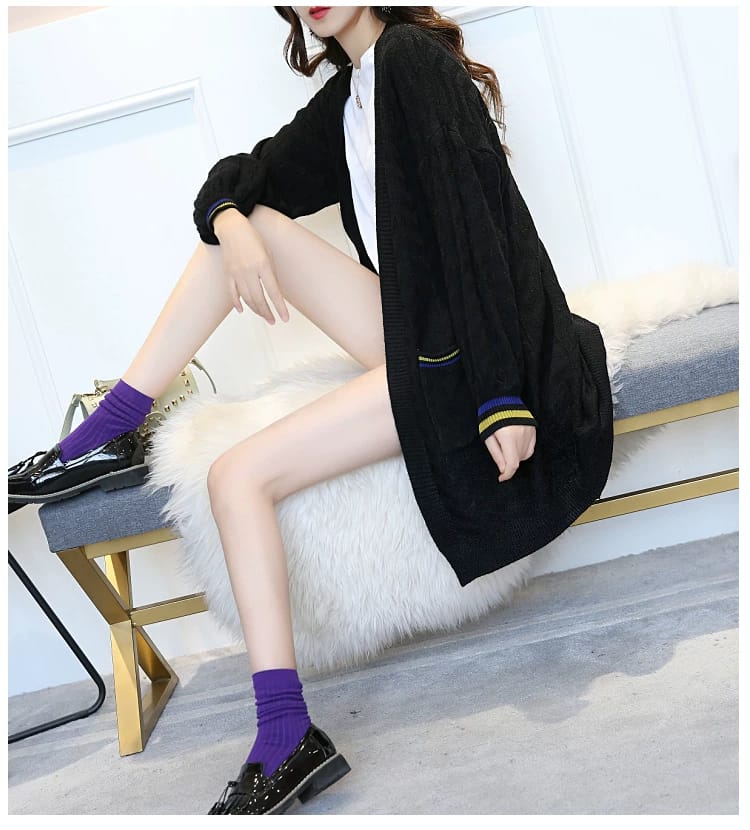 Western Couture Varsity Edge Oversized Cable-Knit Open-Front Cardigan Shrug