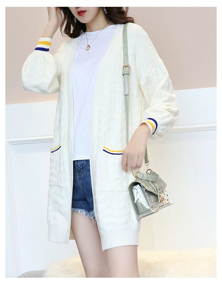 Western Couture Varsity Edge Oversized Cable-Knit Open-Front Cardigan Shrug