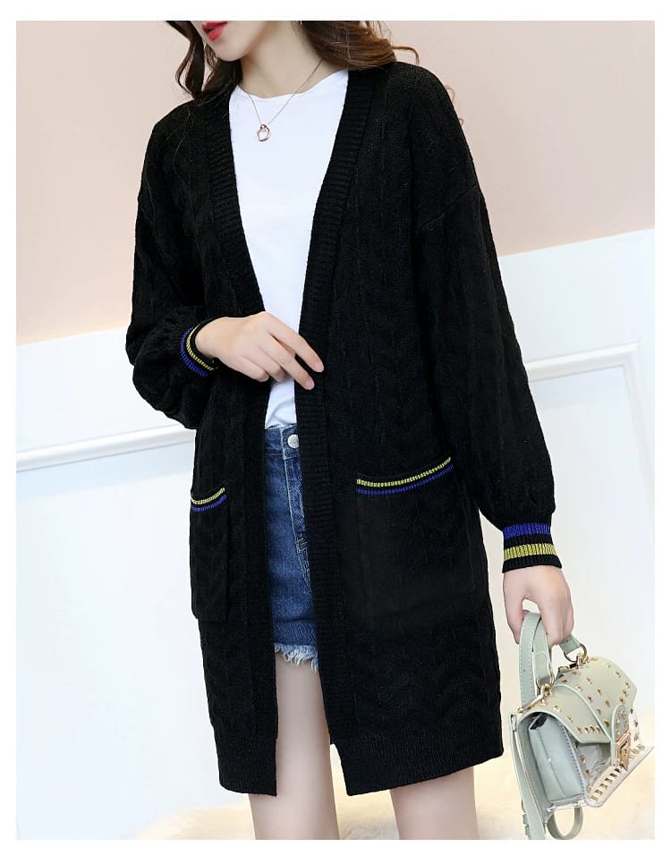 Western Couture Varsity Edge Oversized Cable-Knit Open-Front Cardigan Shrug