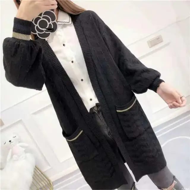Western Couture Varsity Edge Oversized Cable-Knit Open-Front Cardigan Shrug