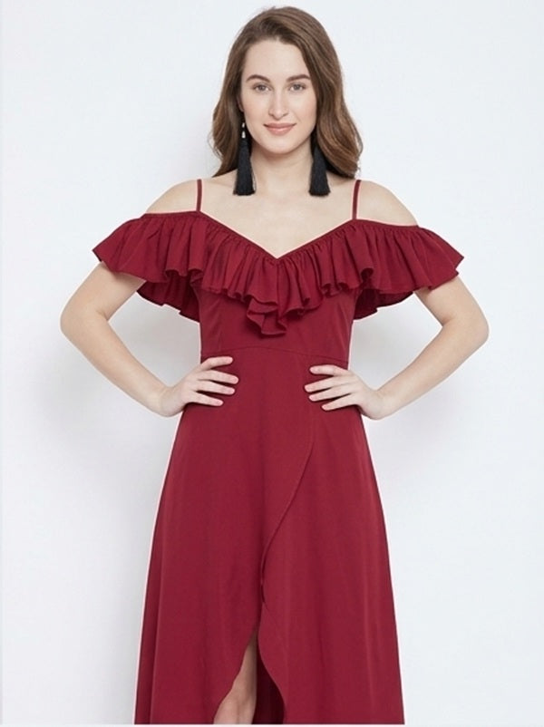Western Couture Royal Ruffled Cold-Shoulder Tulip Maxi Dress