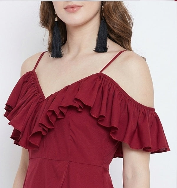 Western Couture Royal Ruffled Cold-Shoulder Tulip Maxi Dress