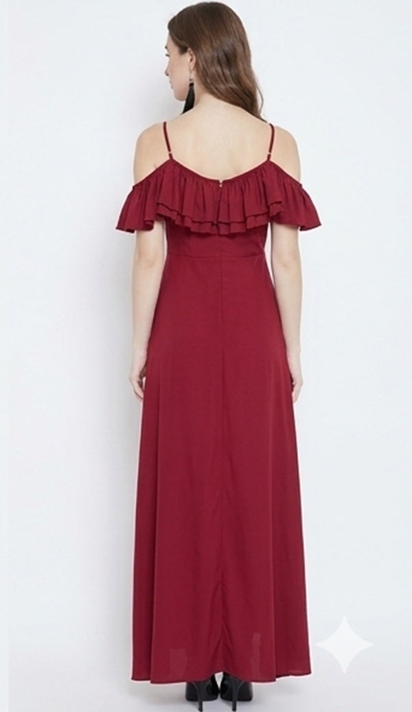 Western Couture Royal Ruffled Cold-Shoulder Tulip Maxi Dress