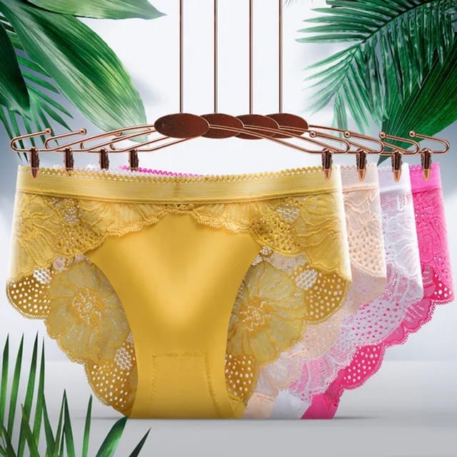 Women's Ice Silk Lace Panty, Free Size, Imported Embroidered Lace Material, Floral Pattern, Breathable | XXS - 28-30 Inches Waist