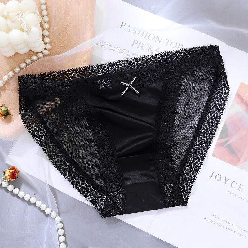 Women's Lace-Detailed Silky Underwear, Mid-Rise, Full Coverage Panty, Elegant Blue/Free Size, Imported Silky Blend, Premium Lace Trim
