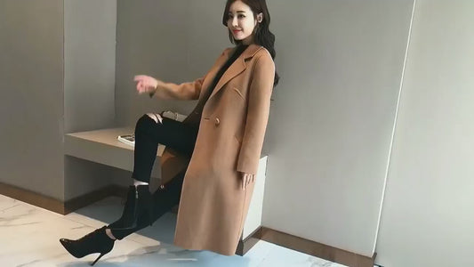 Western Couture Women's Heavy Structured Wool-Blend Trench Coat - Thick Winter Overcoat