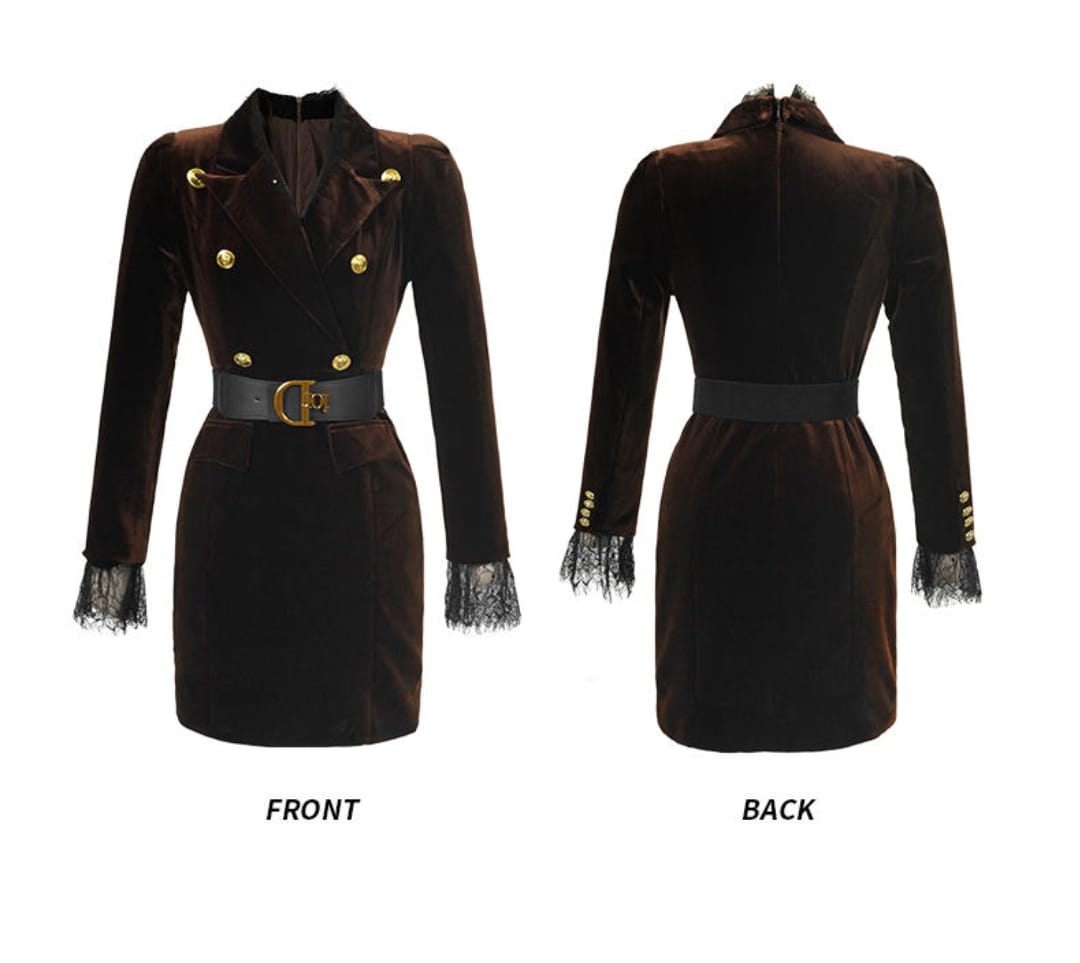 Western Couture Imported Premium Quality Double Breasted Party Wear Velvet Dress