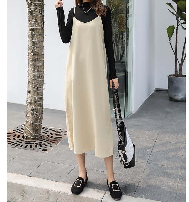 Western Couture Minimalist Layering Suspender Midi Slip Dress
