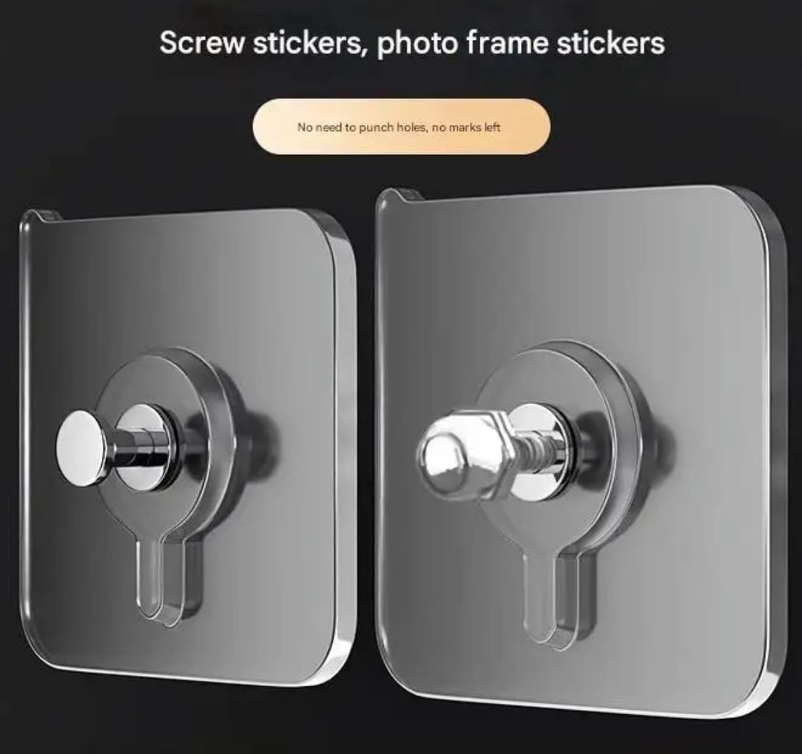 Screw sticker clips for photo frames - no punch holes no marks