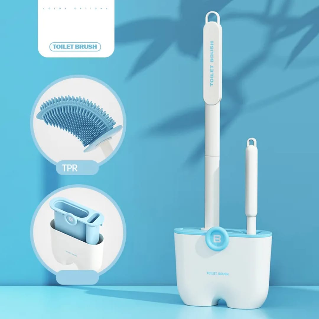 Silicon Flexible Toilet Brush Set with Holder – 2-in-1 Deep Clean