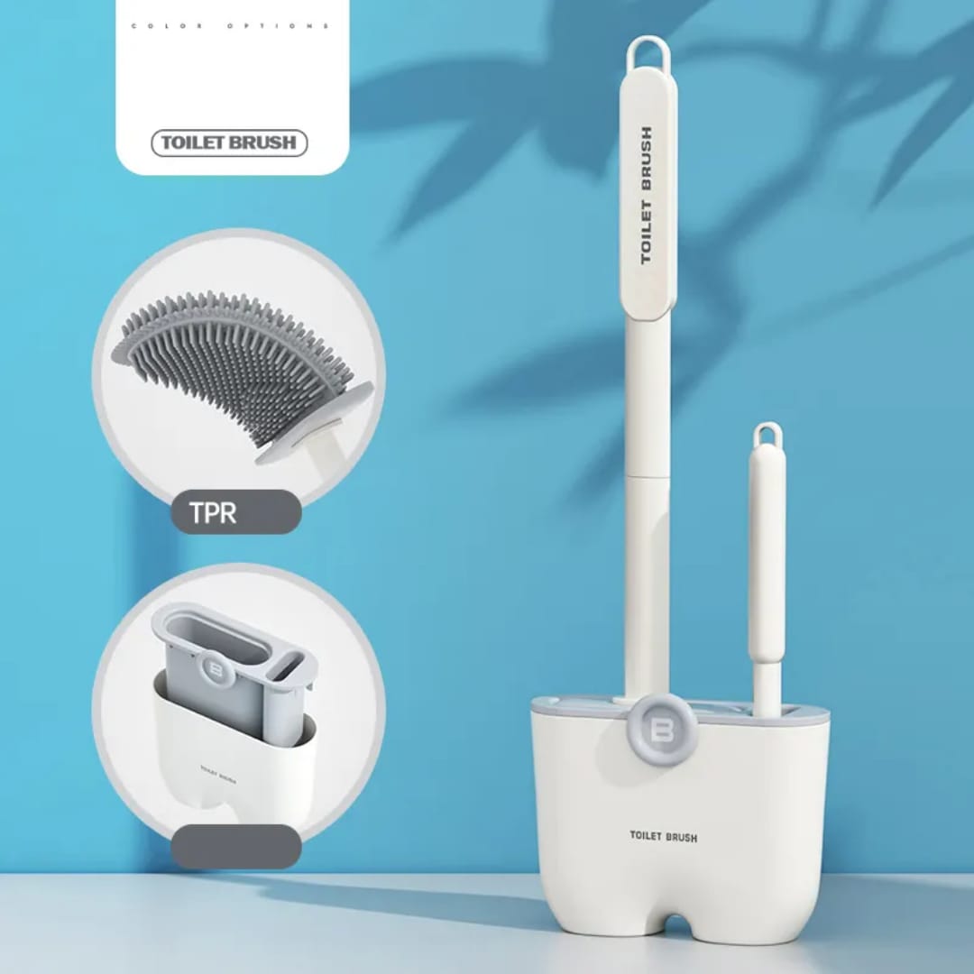 Silicon brush cleaning under toilet rim